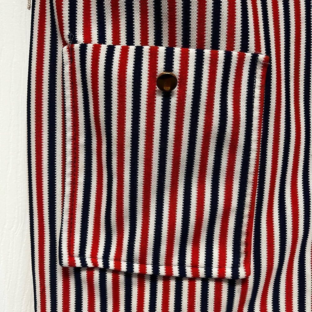 Vintage 1960’s Red White & Blue Stripe Polyester Button Down Shirt sz M - Picture 2 of 6